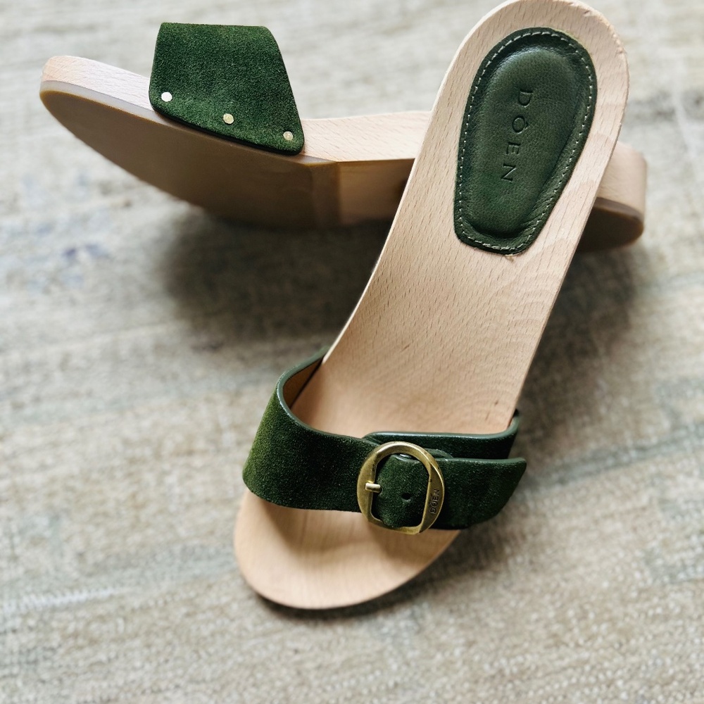 Doen Sandals Green Suede Leather Buckle Mules 38